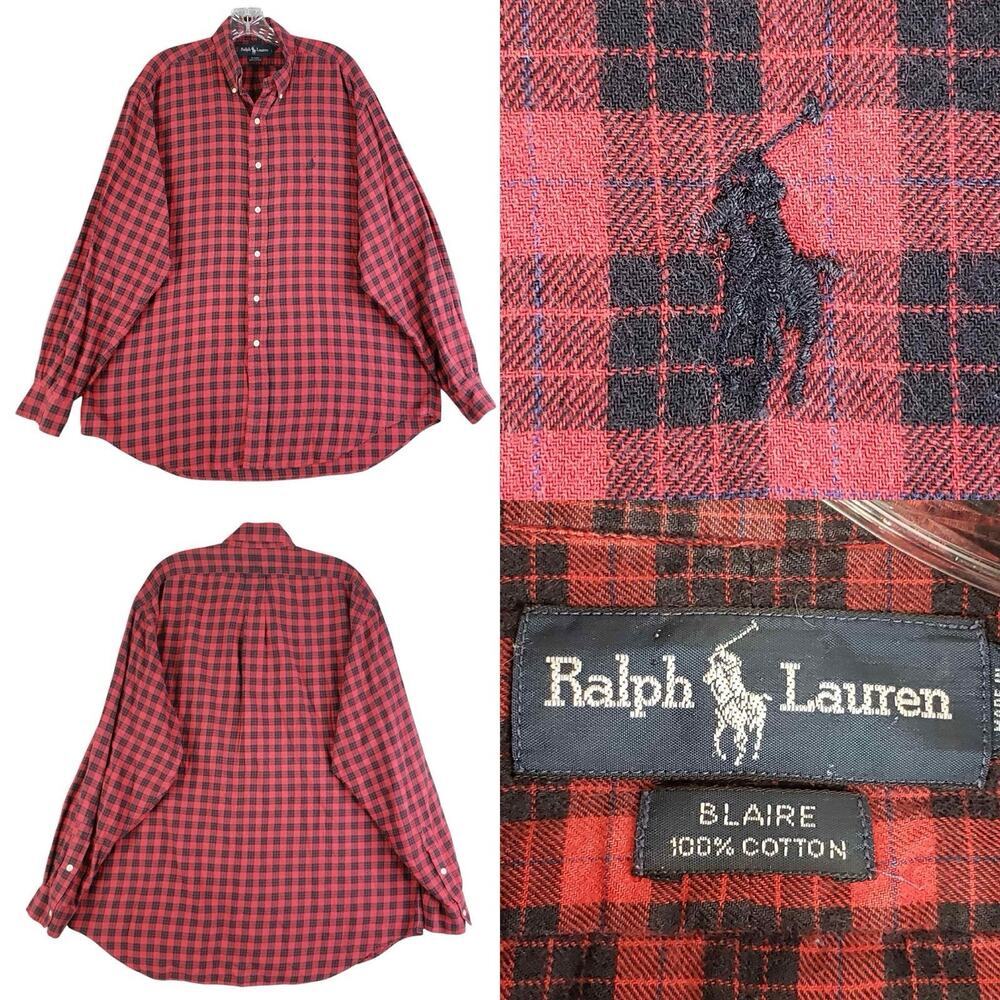 Polo Ralph Lauren Shirt Oxford Button Down Mens Large L Red Plaid LS Blaire - Picture 1 of 12
